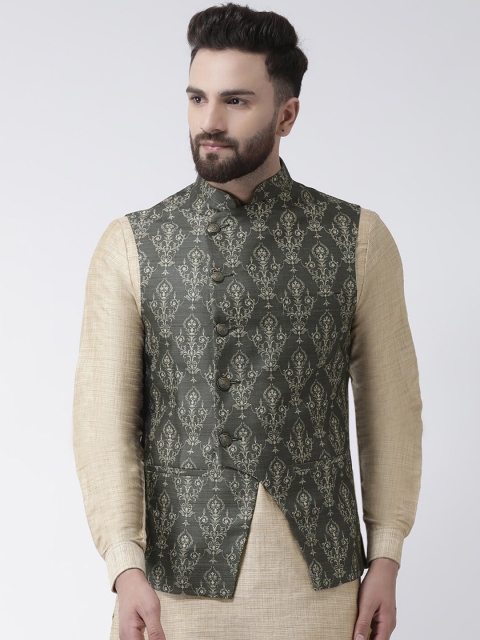 

I Know Men Grey & Beige Printed Khadi Nehru Jacket