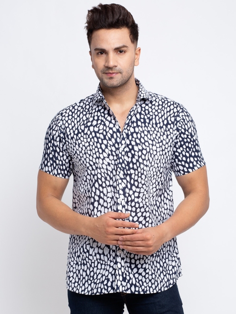

Ennoble Men Navy Blue & White Slim Fit Printed Casual Shirt