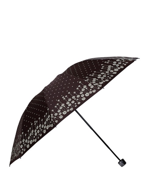 

LOOM LEGACY Unisex Brown & Off-White Floral 3 Fold Fancy Umbrella
