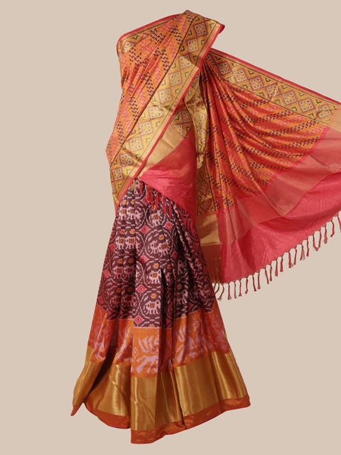 

Pothys Purple & Orange Art Silk Printed Lehenga Saree