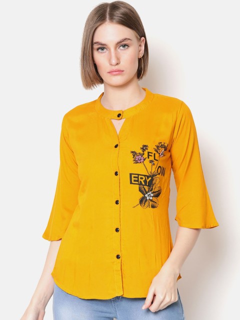 

V2 Value & Variety Mustard Floral Printed Shirt Style Top