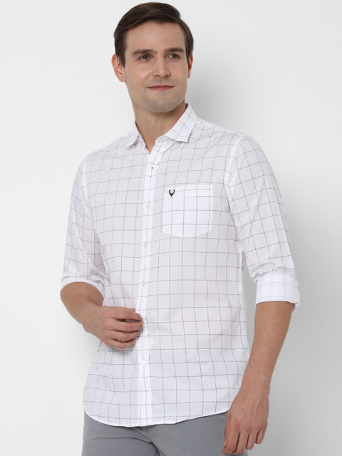 

Allen Solly Men White & Black Slim Fit Checked Pure Cotton Smart Casual Shirt