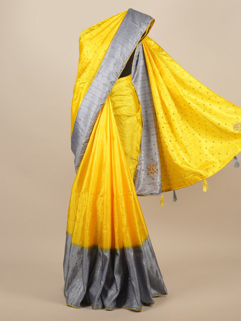 

Pothys Yellow Solid Jute Silk Saree
