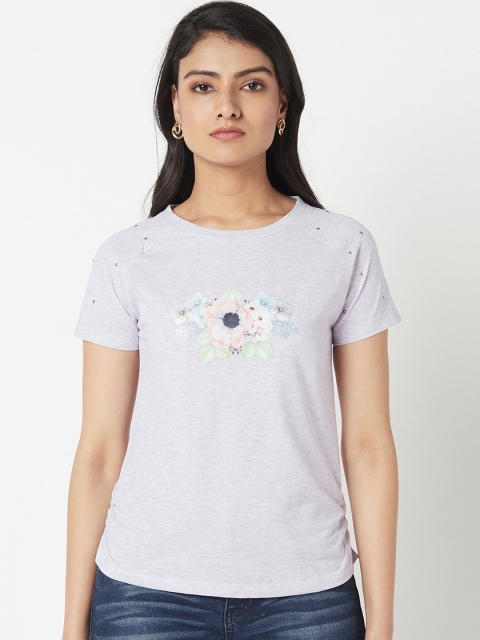 

Miss Grace Mauve Floral Applique Regular Top
