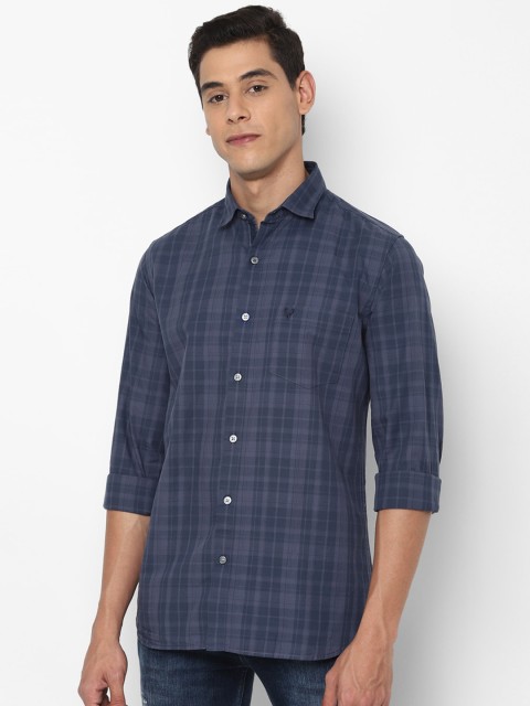 

Allen Solly Men Navy Blue Pure Cotton Slim Fit Checked Casual Shirt