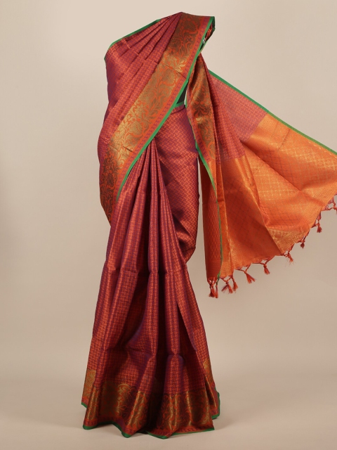 

Pothys Violet & Orange Jute Silk Printed Saree