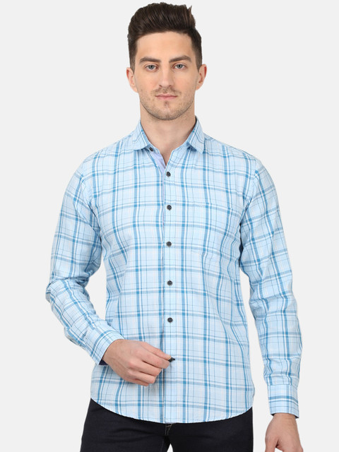 

Monte Carlo Men Blue & White Pure Cotton Regular Fit Checked Casual Shirt