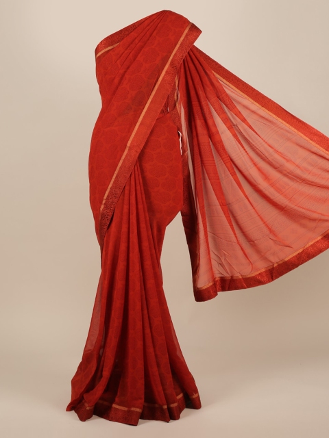 

Pothys Rust Printed Poly Chiffon Saree
