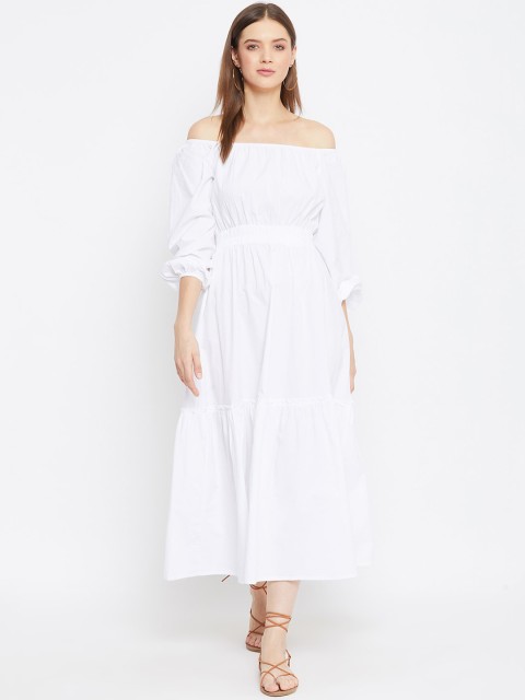

THE SILHOUETTE STORE Women White Solid Fit and Flare Dress