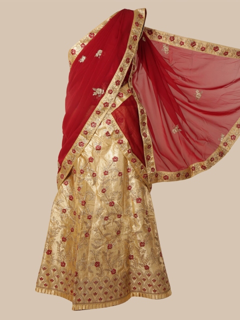 

Pothys Maroon & Gold-Toned Poly Chiffon Embroidered Half Saree