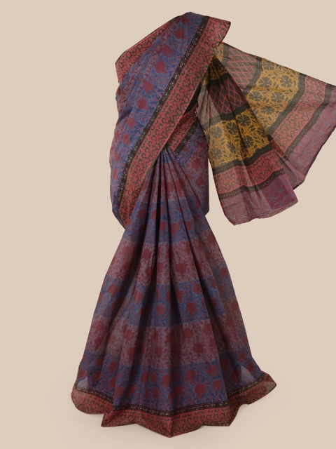 

Pothys Blue & Maroon Pure Cotton Printed Saree