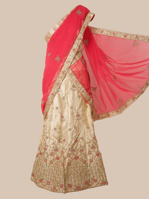 

Pothys Pink & Gold-Toned Poly Chiffon Embroidered Traditional Half Saree