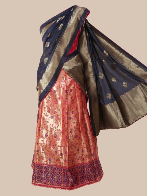 

Pothys Blue & Pink Silk Cotton Woven Design Lehenga Saree
