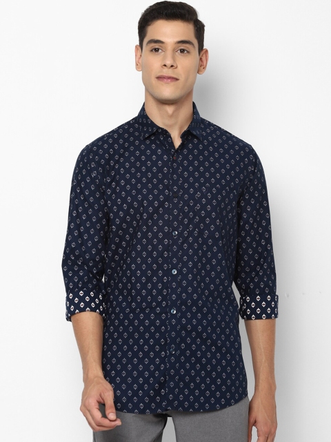 

Allen Solly Men Navy Blue & White Pure Cotton Slim Fit Printed Casual Shirt