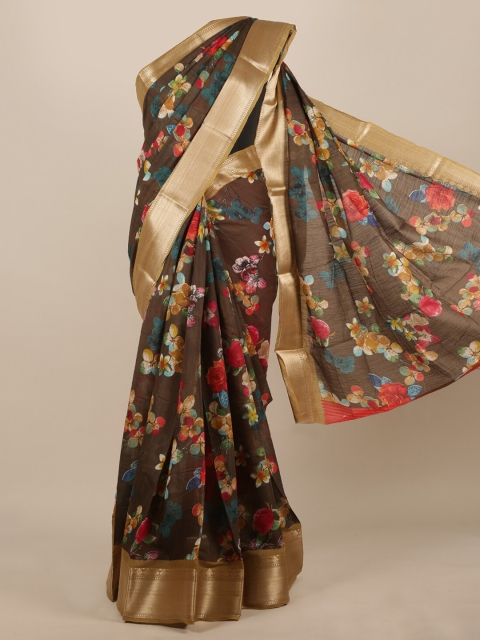 

Pothys Brown Printed Jute Silk Saree