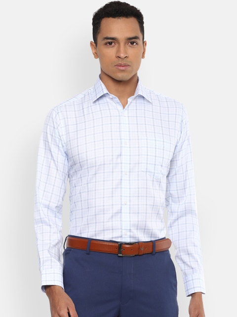 

Van Heusen Men Blue & White Pure Cotton Regular Fit Checked Formal Shirt