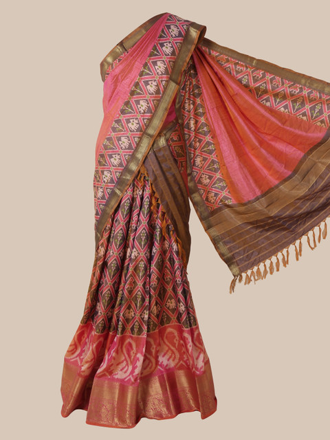 

Pothys Multicoloured Art Silk Printed Pochampally Traditional Saree, Multi