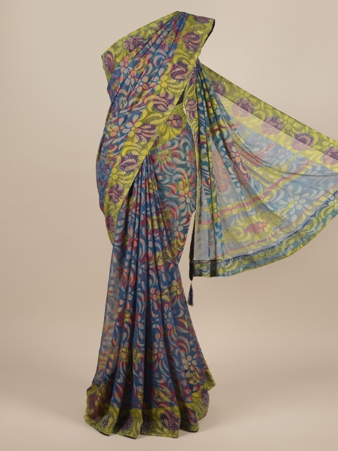 

Pothys Blue & Green Poly Chiffon Printed Saree