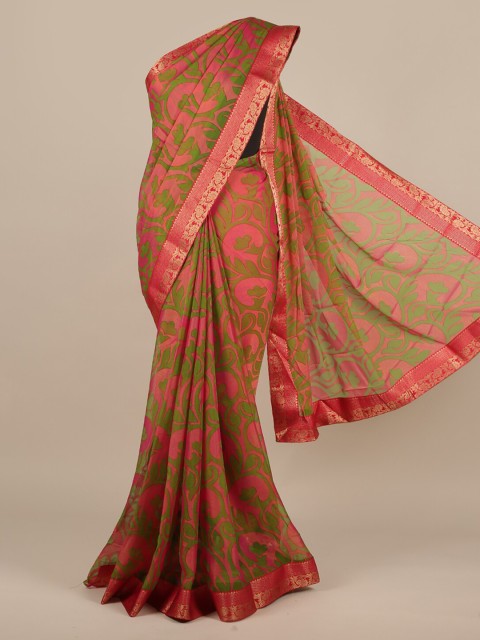

Pothys Green & Pink Poly Chiffon Printed Saree