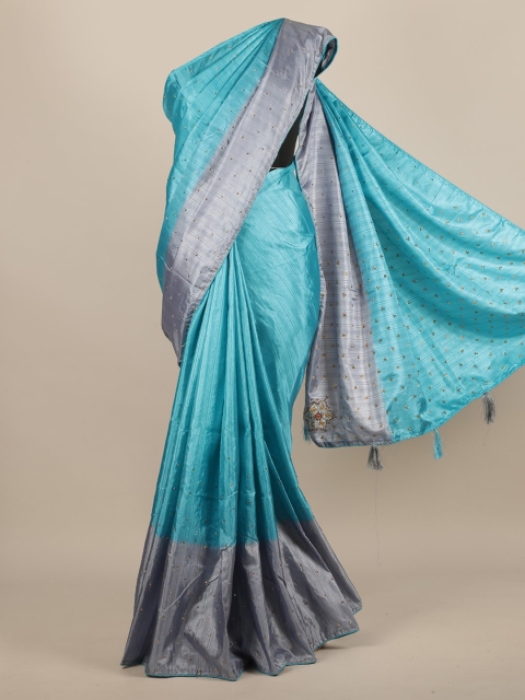 

Pothys Blue & Grey Jute Silk Solid Saree