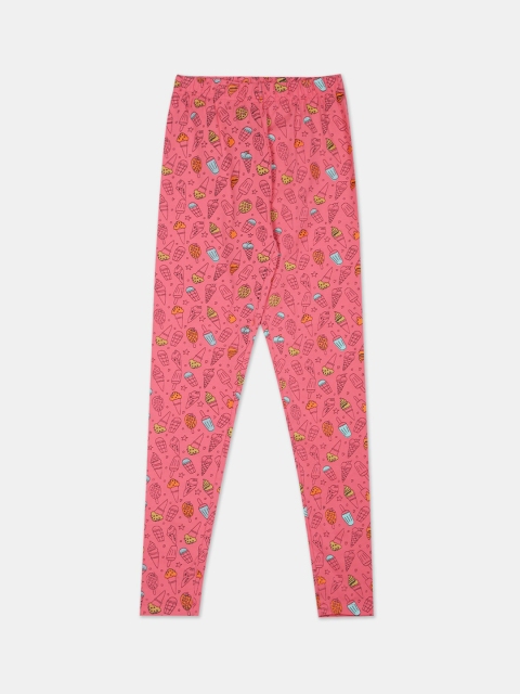 

Cherokee Girls Coral Orange & Blue Printed Ankle-Length Leggings