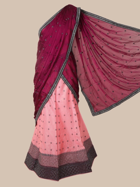 

Pothys Magenta & Peach-Coloured Poly Chiffon Embellished Saree