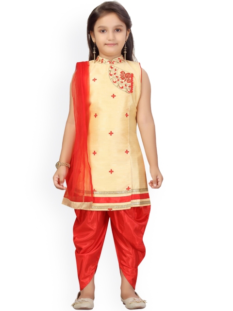 

Aarika Girls Beige Embroidered Kurta with Dhoti Pants & Dupatta