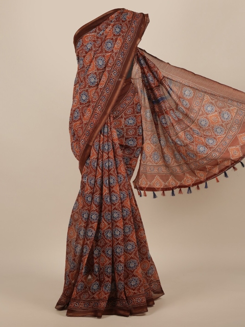 

Pothys Brown Printed Jute Silk Saree