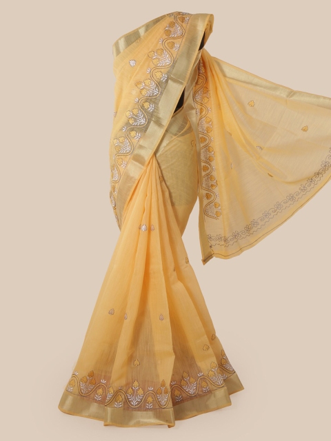 

Pothys Yellow Embroidered Chanderi Saree