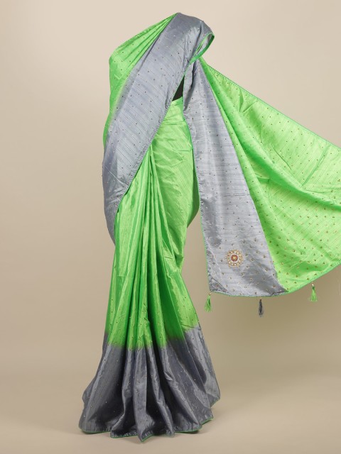 

Pothys Green & Grey Jute Silk Solid Saree