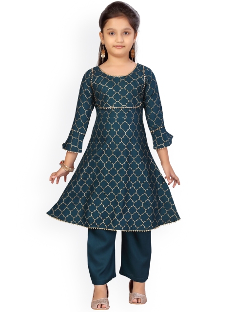 

Aarika Girls Green Printed Regular A-Line Pure Cotton Kurta with Trousers