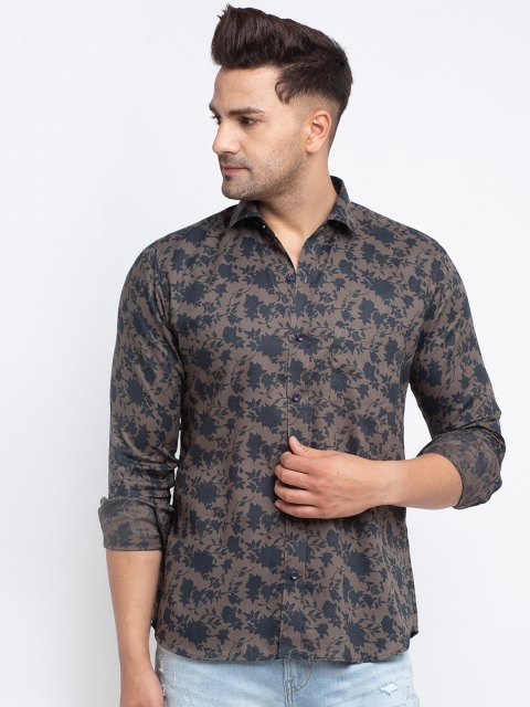 

Ennoble Men Brown & Navy Blue Slim Fit Printed Casual Shirt