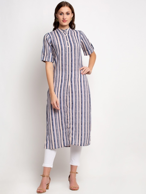 

Aujjessa Women Grey Melange Striped Linen Kurta