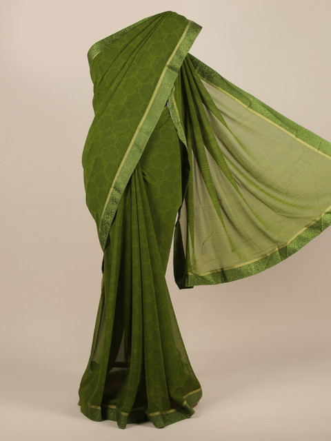 

Pothys Green Printed Poly Chiffon Saree