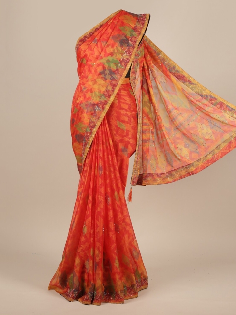

Pothys Pink & Yellow Poly Chiffon Printed Saree