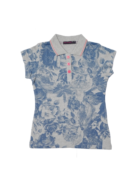 

Nins Moda Girls Grey Floral Printed Regular Top