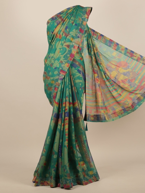 

Pothys Green Printed Poly Chiffon Saree