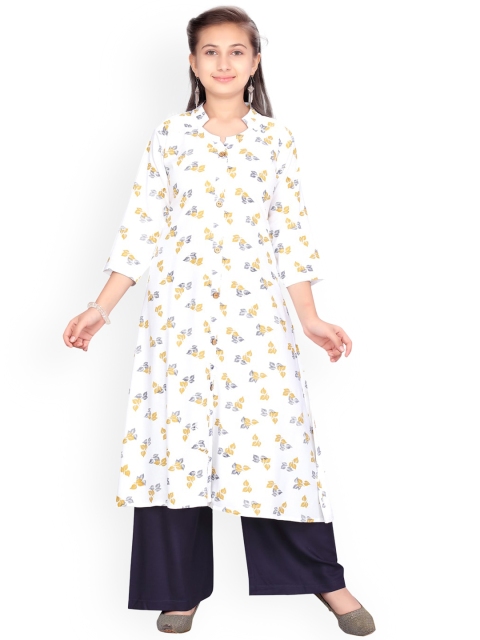 

Aarika Girls White & Navy Blue Printed Kurta with Palazzos