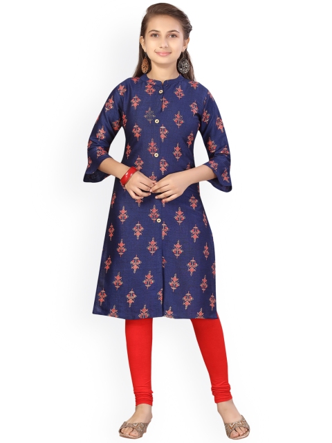 

Aarika Girls Blue Printed Kurta, Navy blue