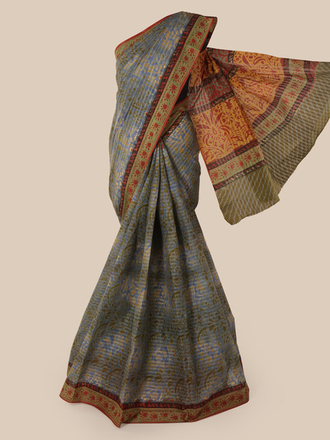 

Pothys Blue & Green Pure Cotton Printed Saree