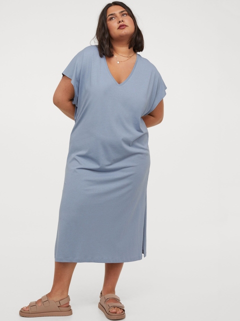 

H&M+ Women Blue Solid Jersey Dress