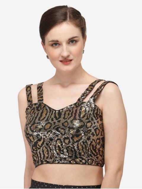 

Nanda Silk Mills Black & Gold-Color Sequinned Embellished Saree Blouse
