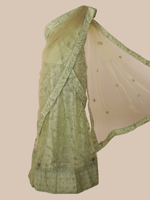 Pothys Green Woven Design Net Lehenga Saree