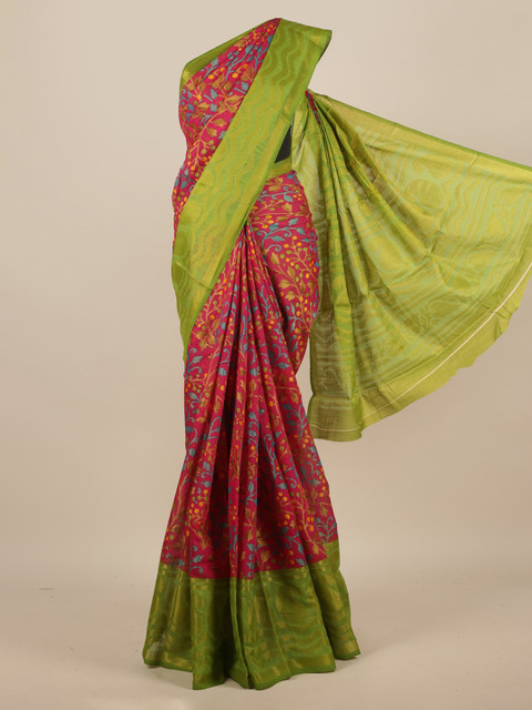

Pothys Magenta & Green Jute Silk Printed Saree