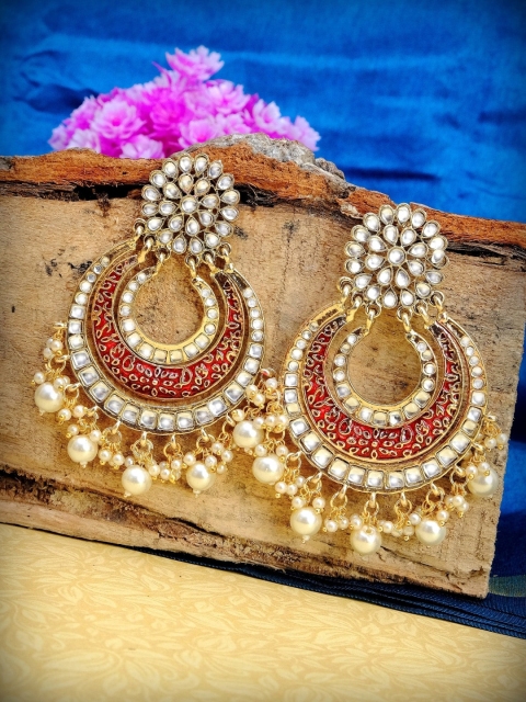

Crunchy Fashion Red & Gold Plated Meenakari Chandbalis