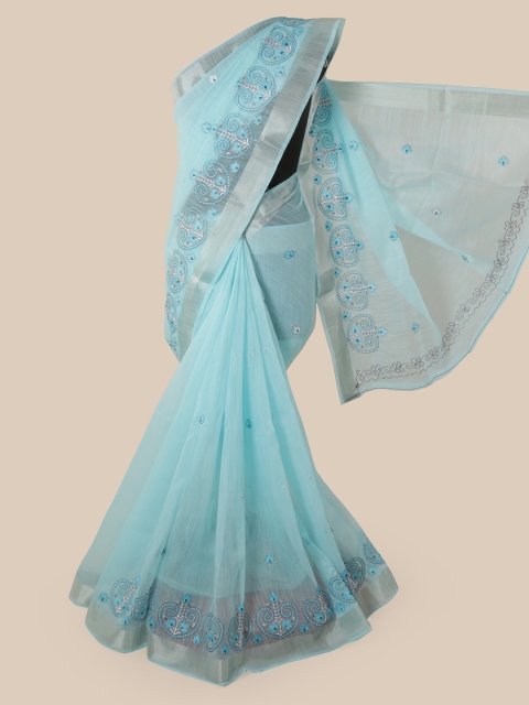 

Pothys Blue Cotton Blend Woven Design Chanderi Cotton Saree