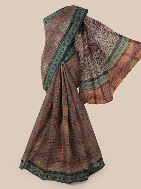 

Pothys Grey & Green Pure Cotton Printed Saree