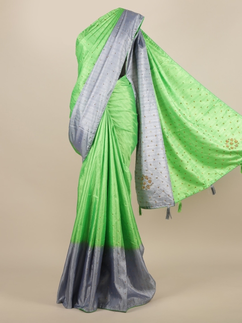 

Pothys Green Embellished Jute Silk Saree