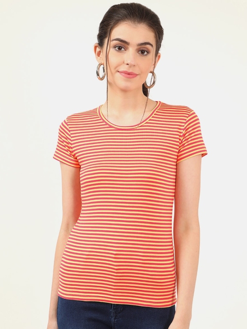 

V2 Value & Variety Orange & Yellow Striped Chambray Regular Top