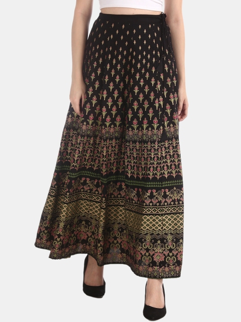 

Anahi Women Black & Pink Printed Flared Maxi Skirt